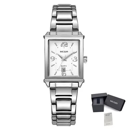 MEGIR White Women's Watches Top Brand Luxury Waterproof Woman Watch Bracelet Fashion Stainless Steel Band Wrist Watch for Women