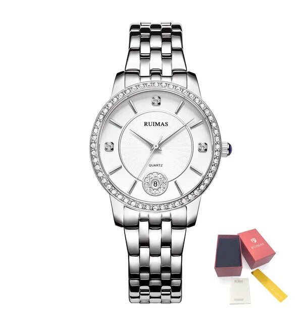 RUIMAS Luxury Women's Wrist Watch Top Brand Fashion Diamond Ladies Quartz Watches Stainless Steel Female Clock Reloj Mujer 556