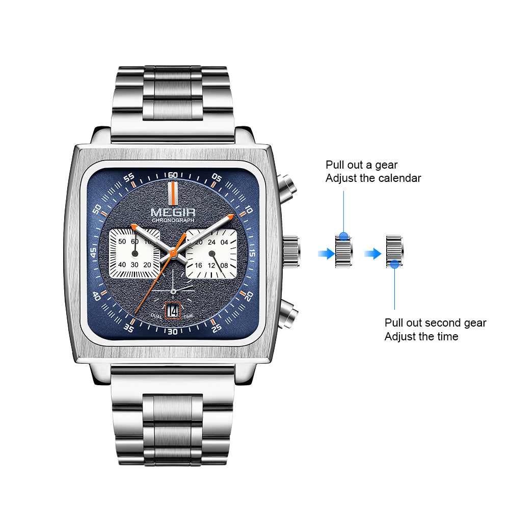 MEGIR Reloj Hombre Original Luxury Business Watch for Men Steel Band Quartz Wristwatch Chronograph Clock