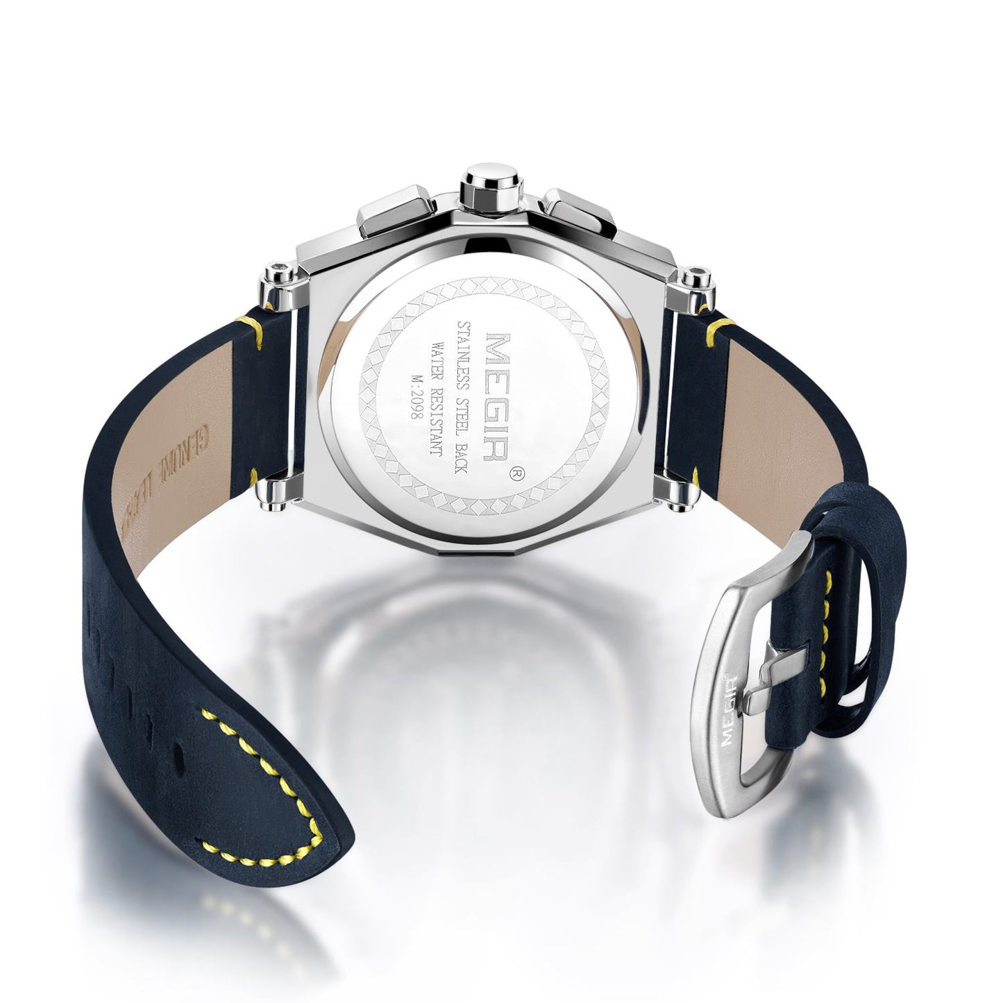 MEGIR Blue Quartz Men Watches Top Brand Leather Strap Chronograph Sport Wrist Watch Men Clock Relogio Masculino Reloj Hombre