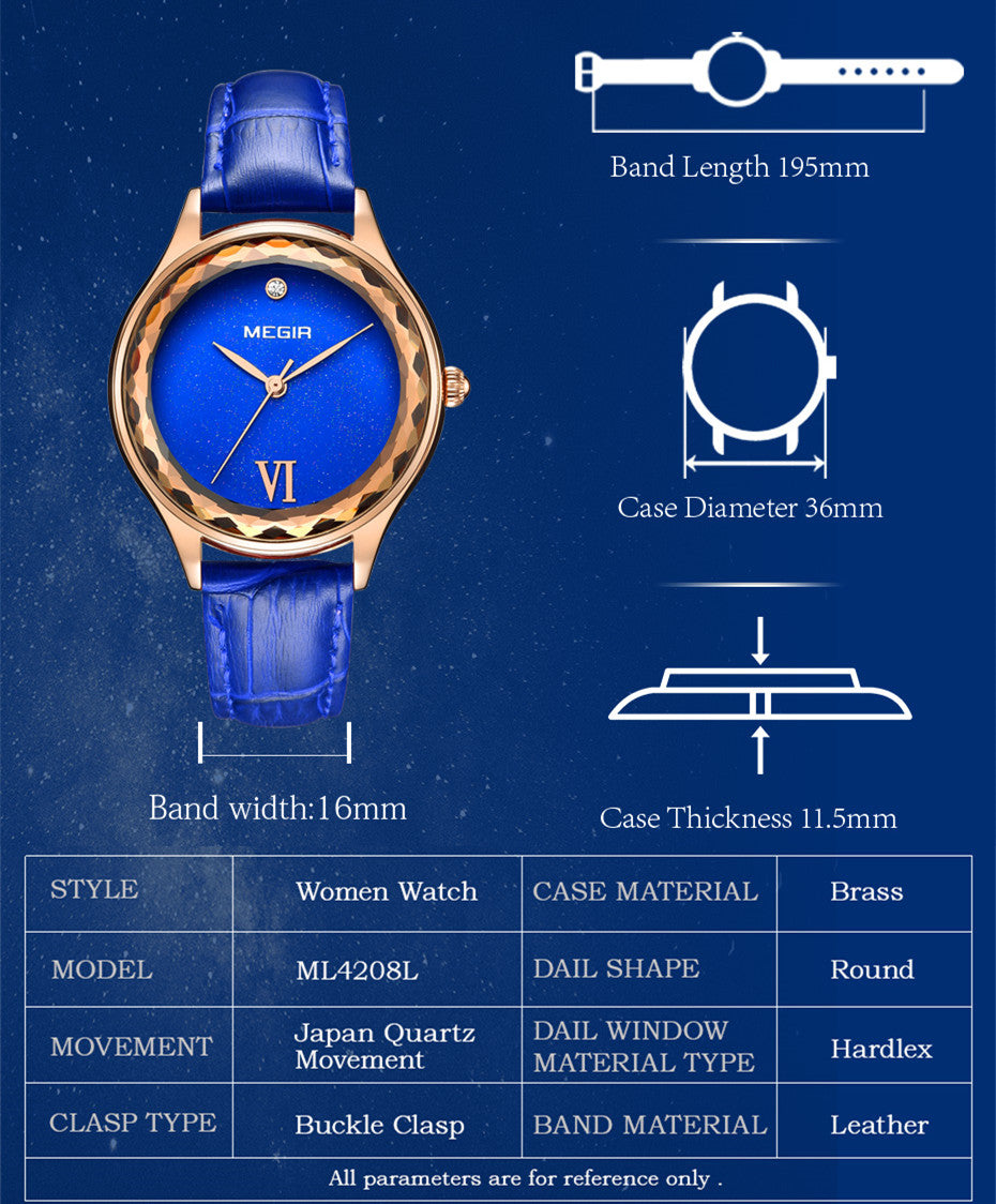 MEGIR Fashion Watch for Women Luxury Leather Casual Simple Quartz Wristwatch Waterproof Ladies Dress Clock Relogio Feminino