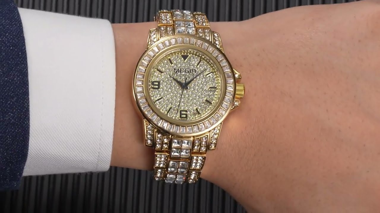 MEGIR Watch for Men Fashion Man Quartz Full Diamond Wristwatch Large Dial Business Watches Clock Gifts Montre Homme 1092