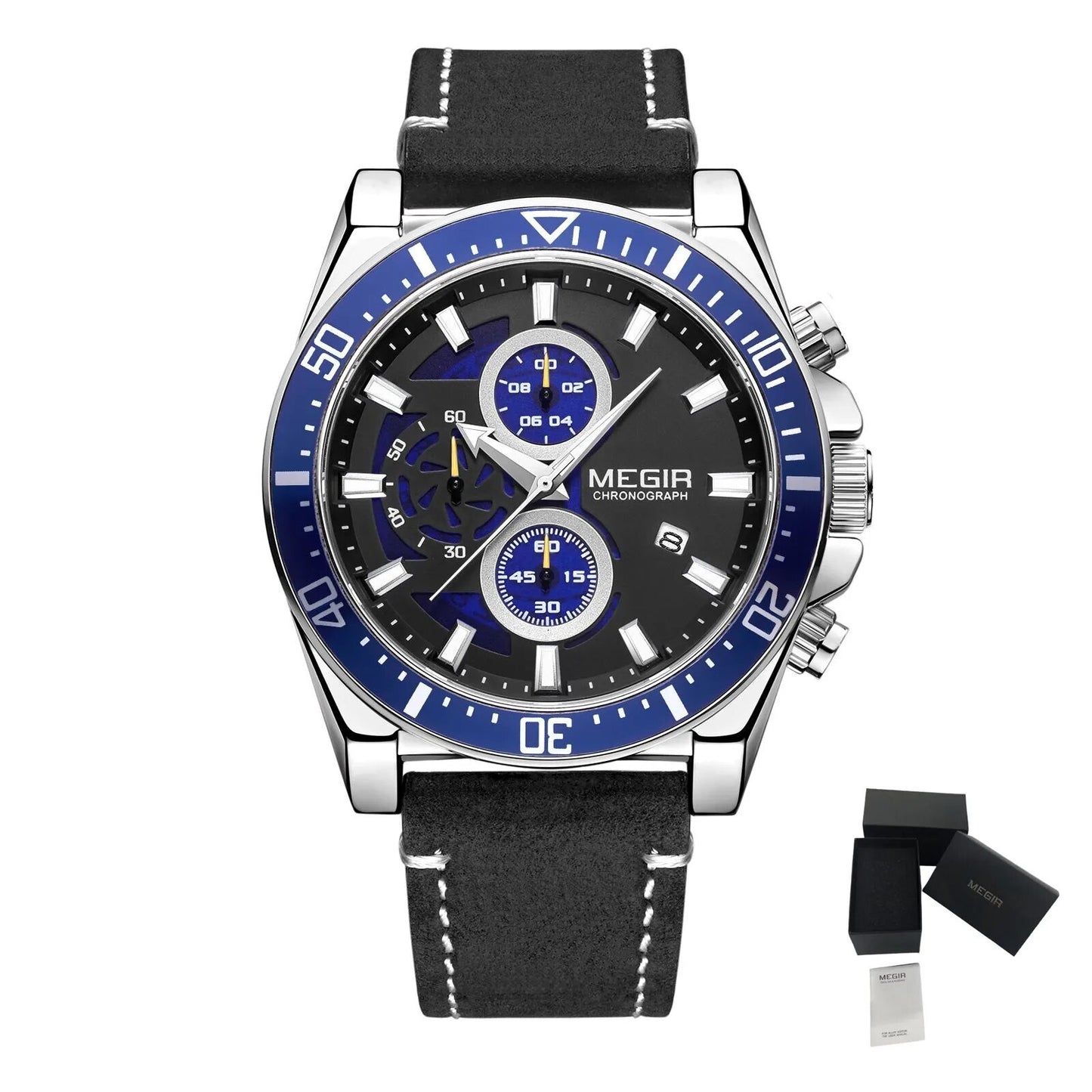 MEGIR Fashion Watches for Men Leather Strap Sport Military Wristwatch Man Quartz Watch Waterproof Chronograph with Calendar 2132