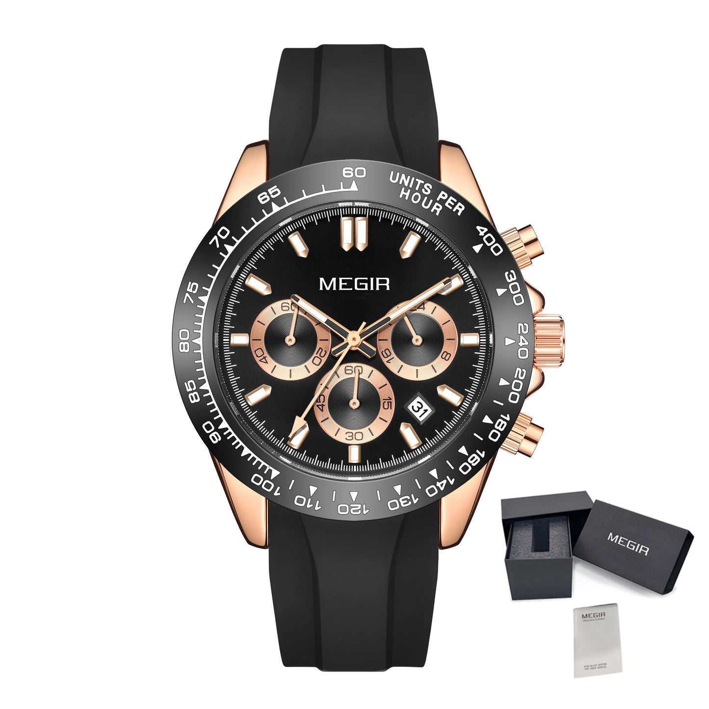 MEGIR Sports Mens Watches Top Brand Men Luxury Military Quartz Watch Silicone Luminous Chronograph Man Clock Wrist Watch 8104