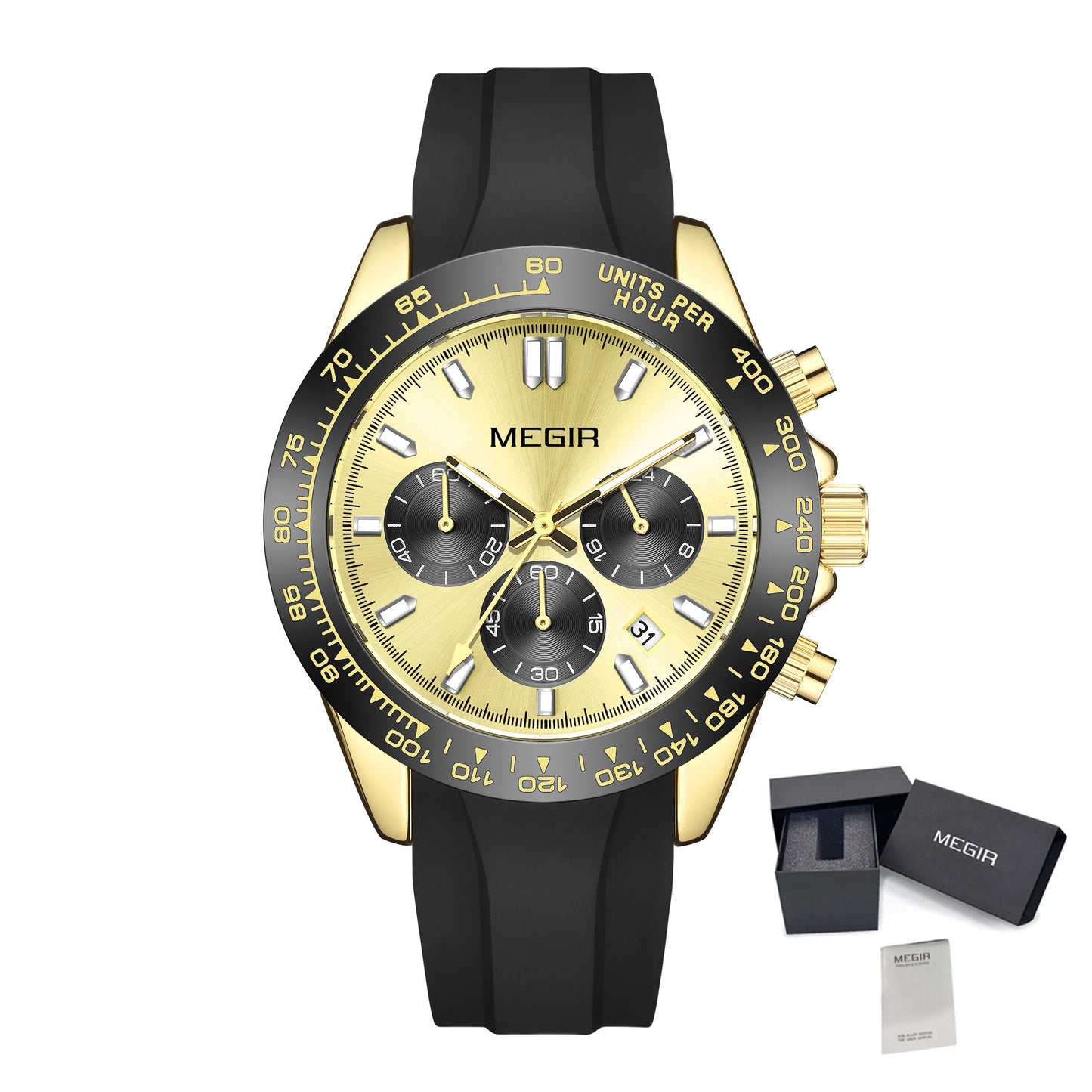 MEGIR Sports Mens Watches Top Brand Men Luxury Military Quartz Watch Silicone Luminous Chronograph Man Clock Wrist Watch 8104