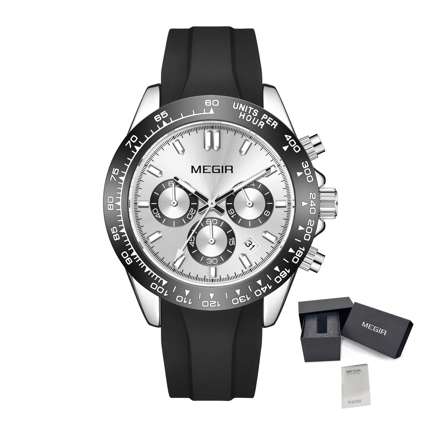 MEGIR Sports Mens Watches Top Brand Men Luxury Military Quartz Watch Silicone Luminous Chronograph Man Clock Wrist Watch 8104