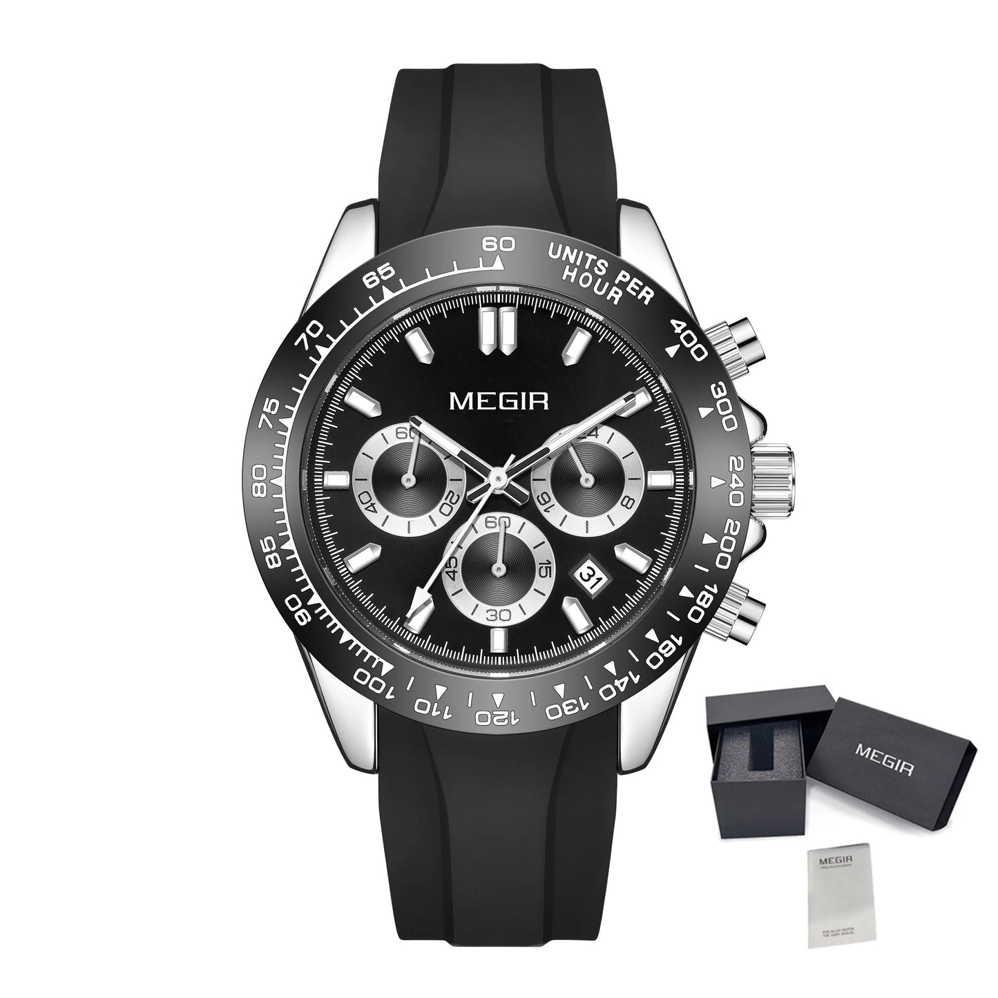 MEGIR Sports Mens Watches Top Brand Men Luxury Military Quartz Watch Silicone Luminous Chronograph Man Clock Wrist Watch 8104