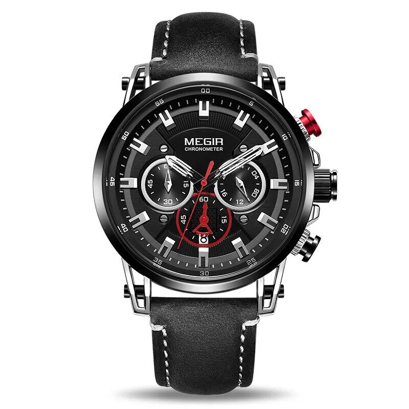 MEGIR Men Sports Watches Top Brand Luxury Leather Quartz Watch Men Clock Waterproof Army Military Wristwatches Relogio Masculino