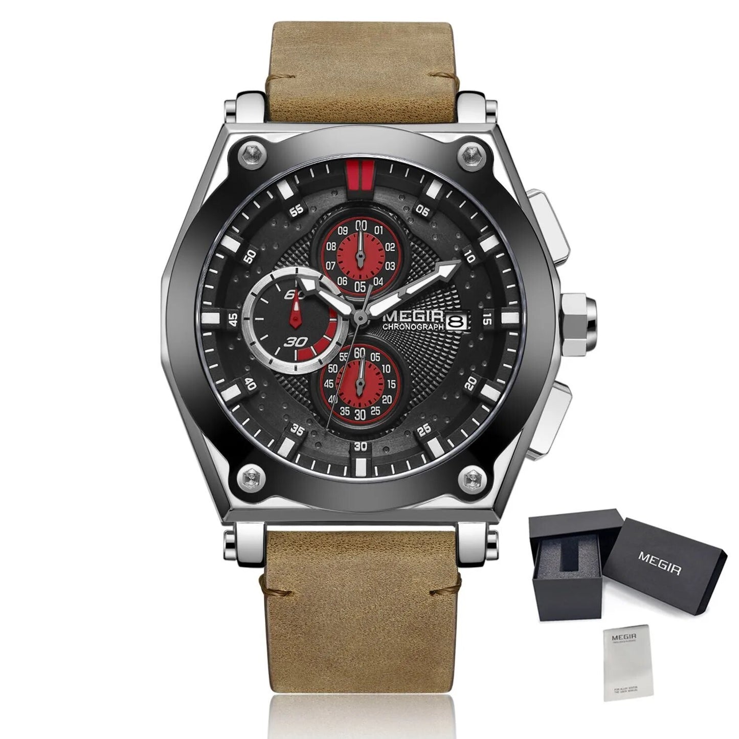 MEGIR Blue Quartz Men Watches Top Brand Leather Strap Chronograph Sport Wrist Watch Men Clock Relogio Masculino Reloj Hombre