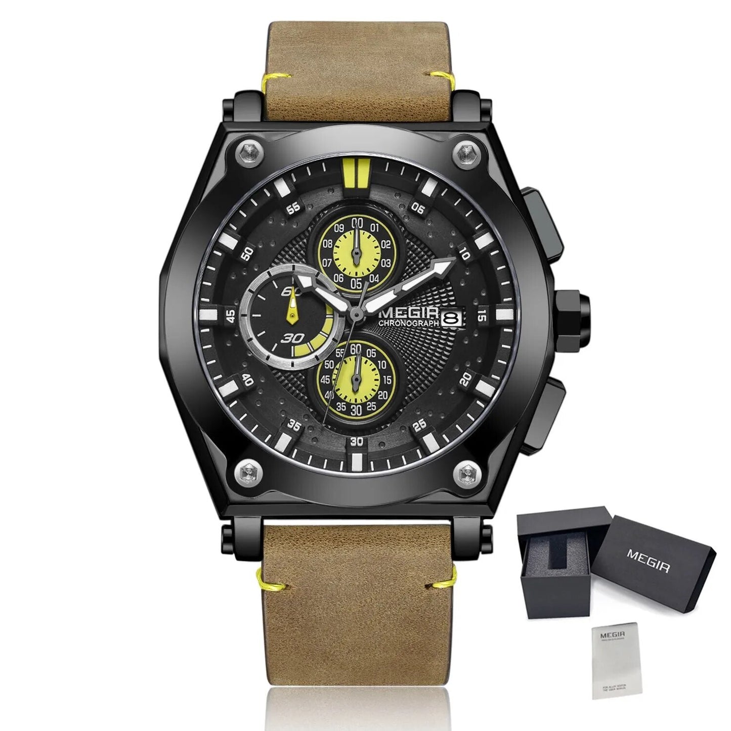 MEGIR Blue Quartz Men Watches Top Brand Leather Strap Chronograph Sport Wrist Watch Men Clock Relogio Masculino Reloj Hombre