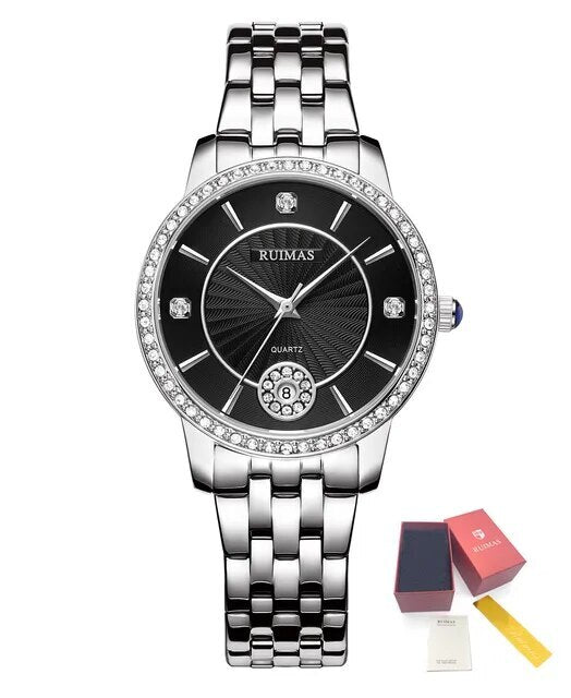 RUIMAS Luxury Women's Wrist Watch Top Brand Fashion Diamond Ladies Quartz Watches Stainless Steel Female Clock Reloj Mujer 556