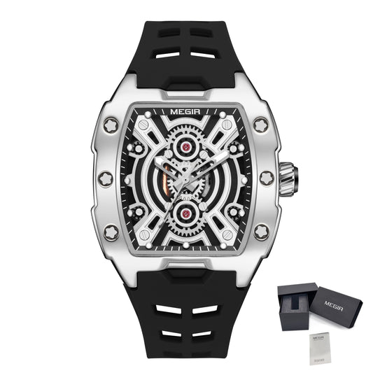 MEGIR New Sport Watches for Men Waterproof Male Military Quartz Wristwatch Silicone Strap Large Dial Luminous Watch Montre Homme