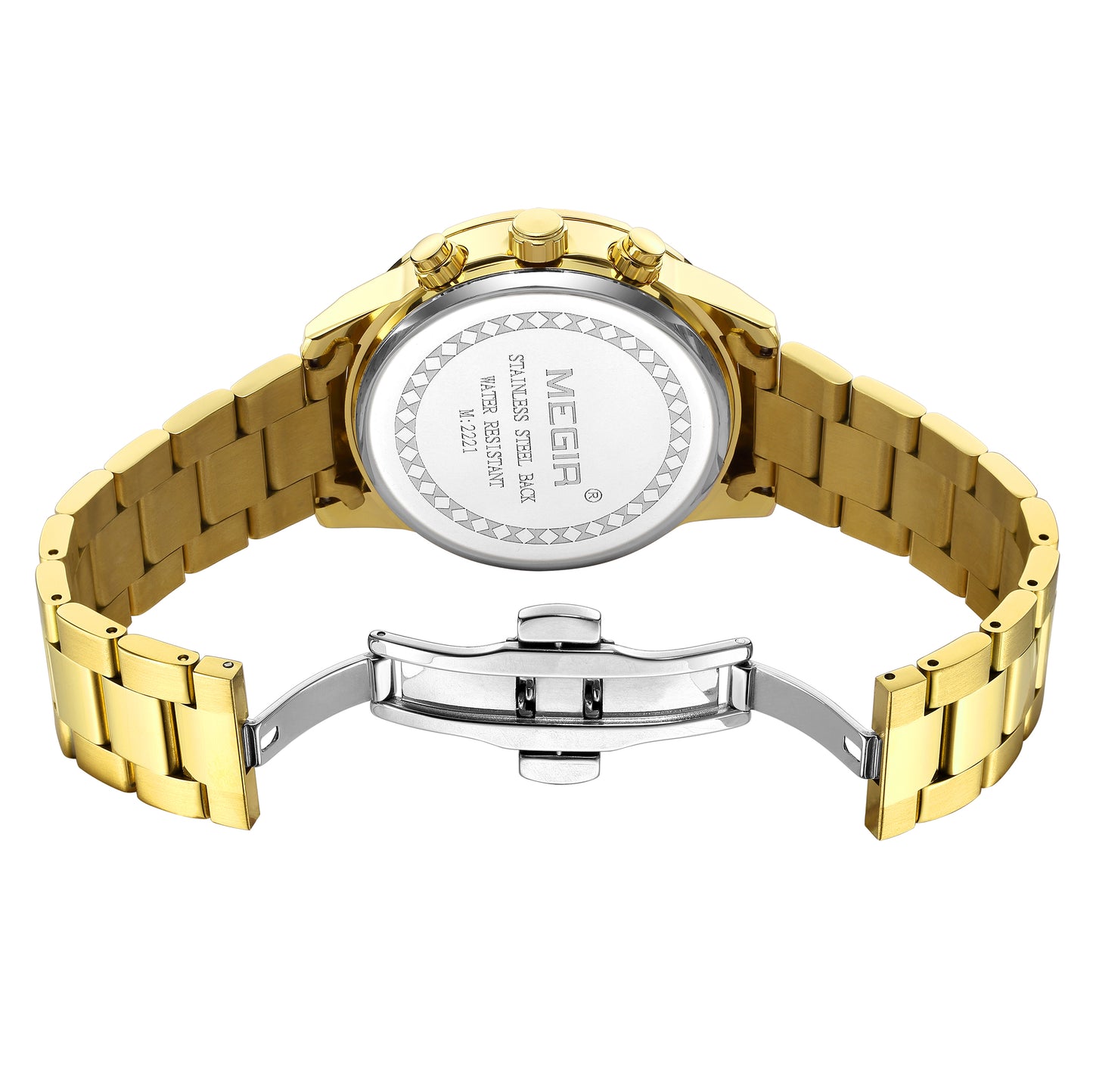 MEGIR Stainless Steel Watch for Men Luxury Business Watch Casual Quartz Date Clock Chronograph Big Dial Wristwatch Reloj Hombre