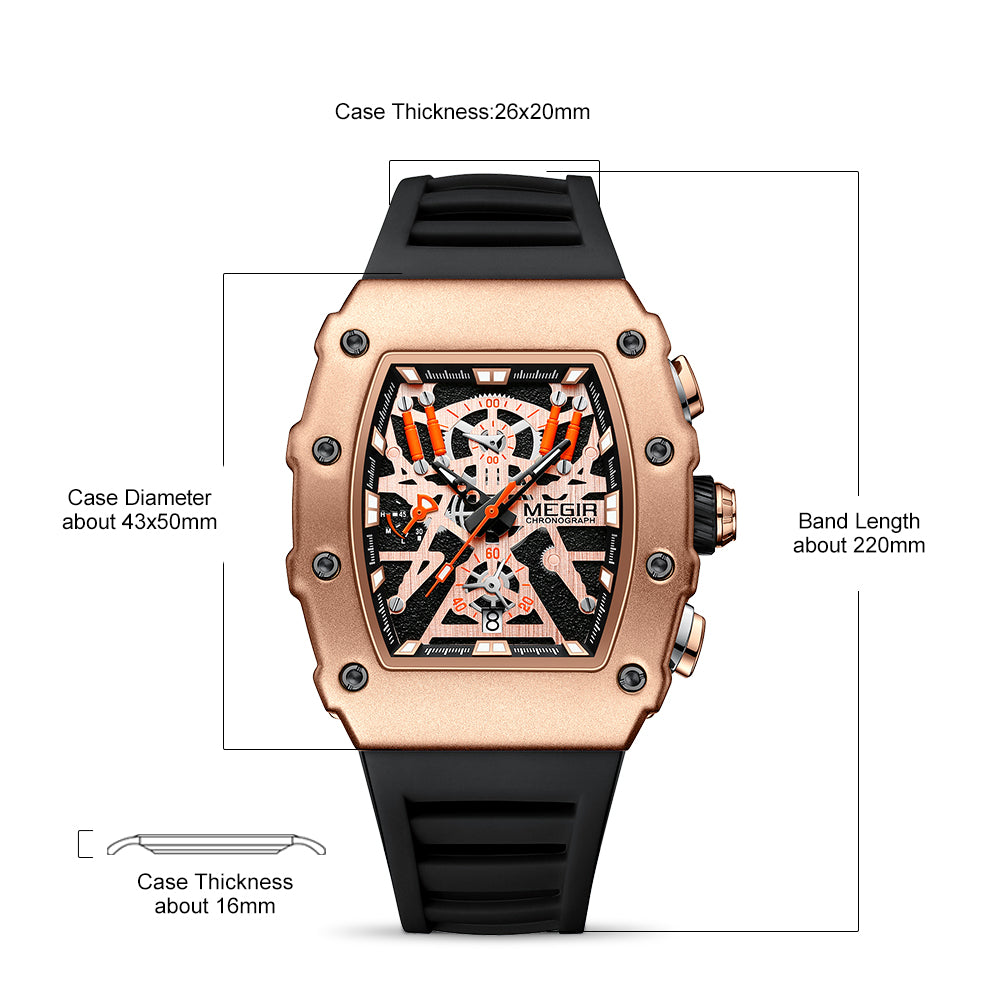 MEGIR Luxury Outdoor Sport Wristwatch for Mens Silicone Waterproof Watches Quartz Wrist Watch Male Clock Military Watch 2218