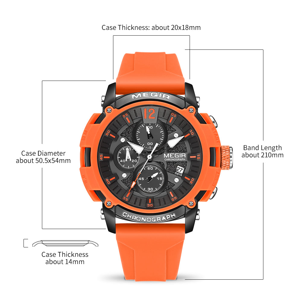 MEGIR Fashion Military Watch for Men Top Luxury Sport Quartz Chronograph Waterproof Male Clock Wristwatch Silicone Reloj Hombre