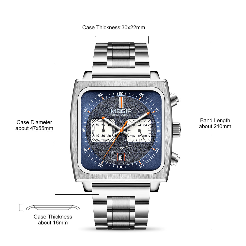 MEGIR Reloj Hombre Original Luxury Business Watch for Men Steel Band Quartz Wristwatch Chronograph Clock