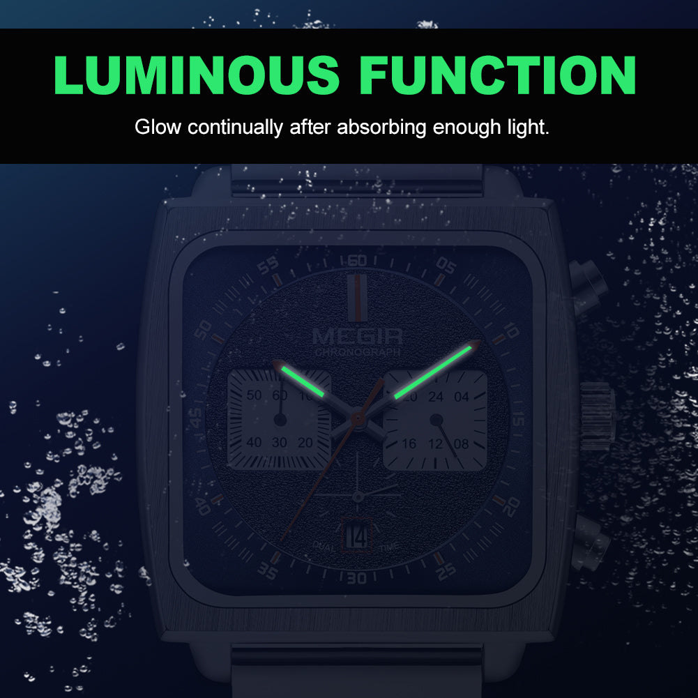 MEGIR Reloj Hombre Original Luxury Business Watch for Men Steel Band Quartz Wristwatch Chronograph Clock