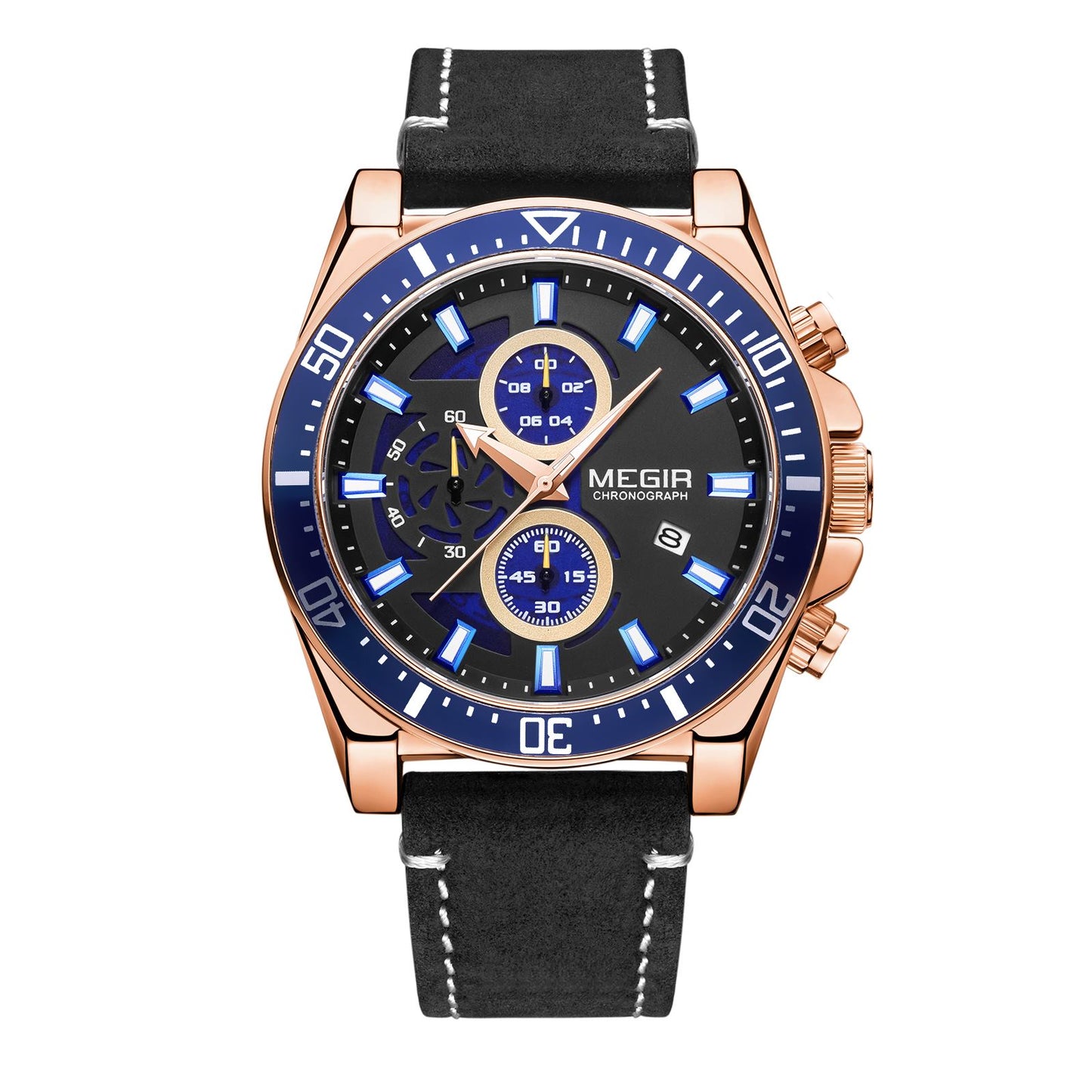 MEGIR Fashion Watches for Men Leather Strap Sport Military Wristwatch Man Quartz Watch Waterproof Chronograph with Calendar 2132