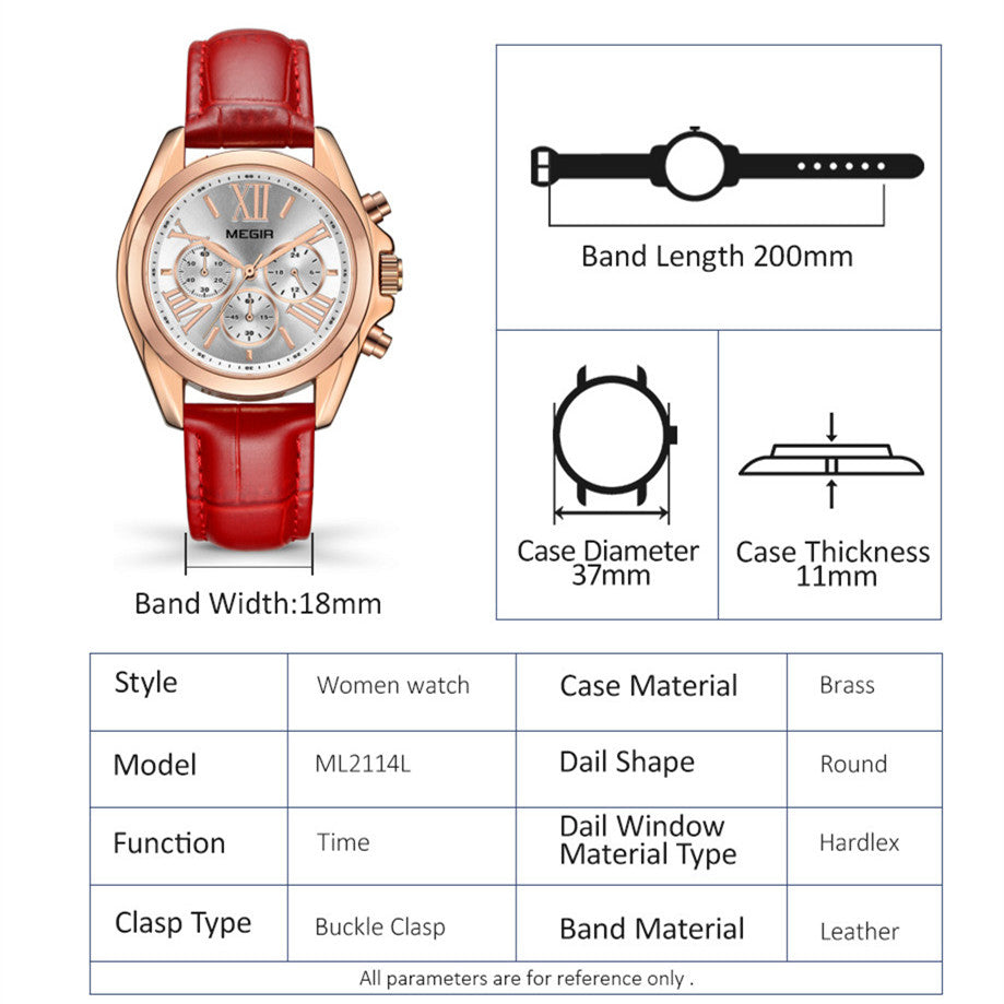 MEGIR Watch for Women Top Brand Luxury Ladies Fashion Wristwatch Leather Waterproof Elegant Dress Quartz Female Clock 2114