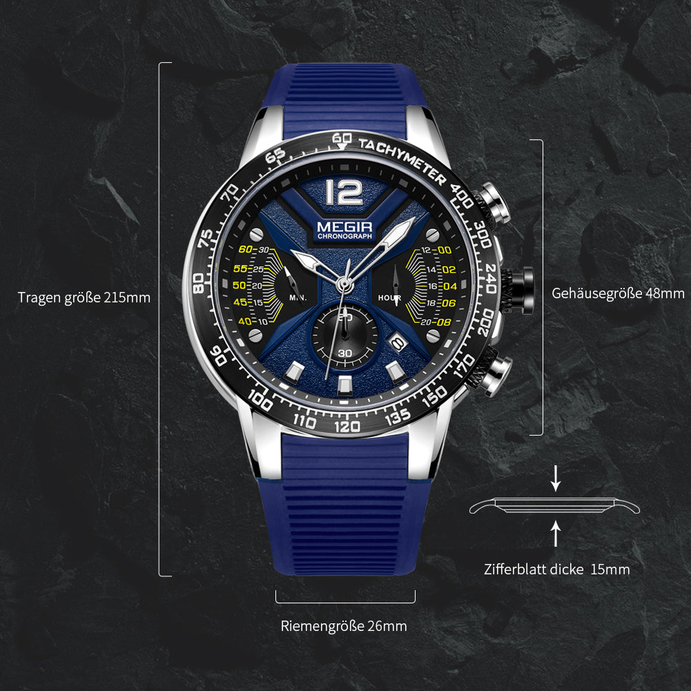 MEGIR Men Watch Top Brand Luxury Sport Chronograph Fashion Casual Mens Quartz Watches Silicone Wristwatches Reloj Hombre 2106