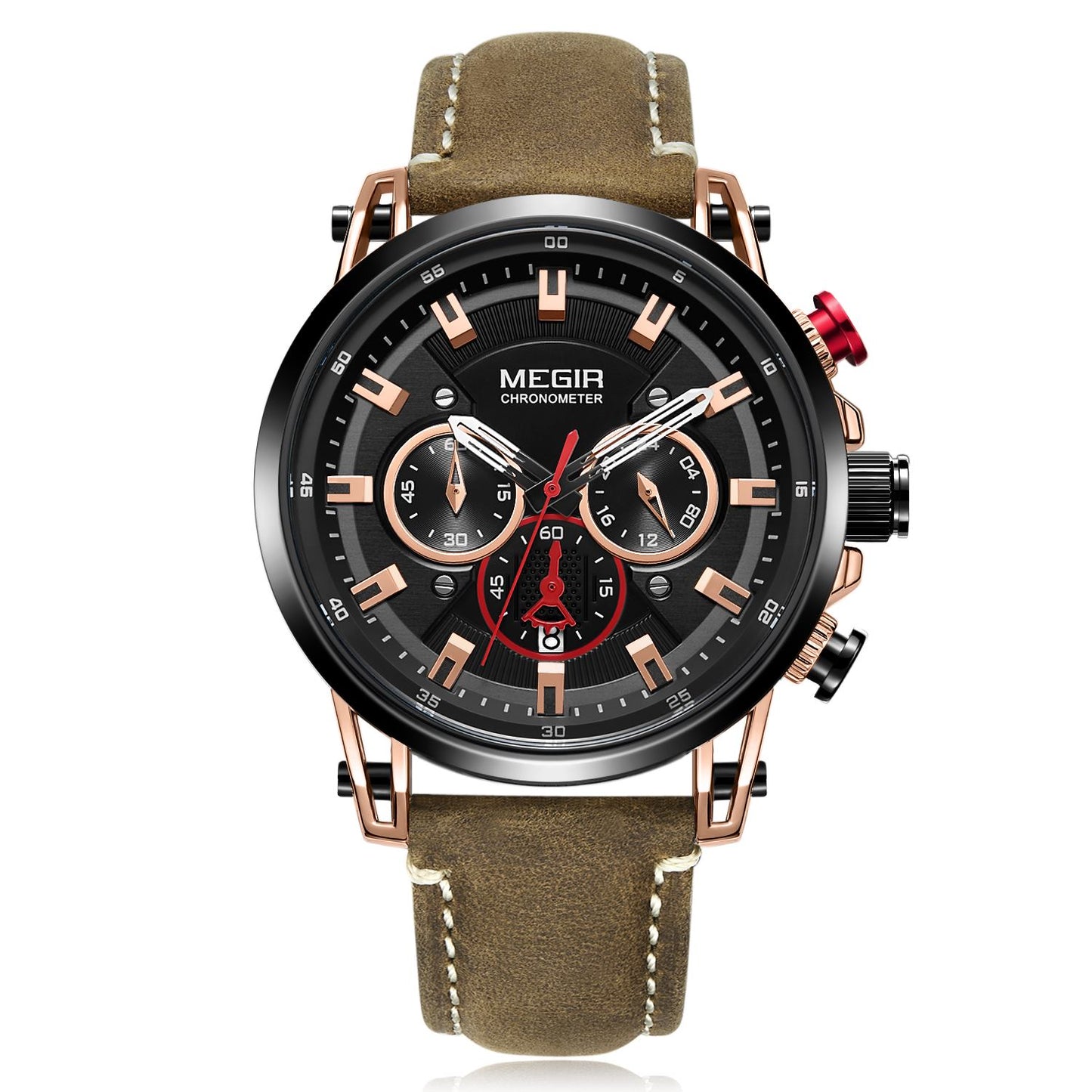 MEGIR Men Sports Watches Top Brand Luxury Leather Quartz Watch Men Clock Waterproof Army Military Wristwatches Relogio Masculino