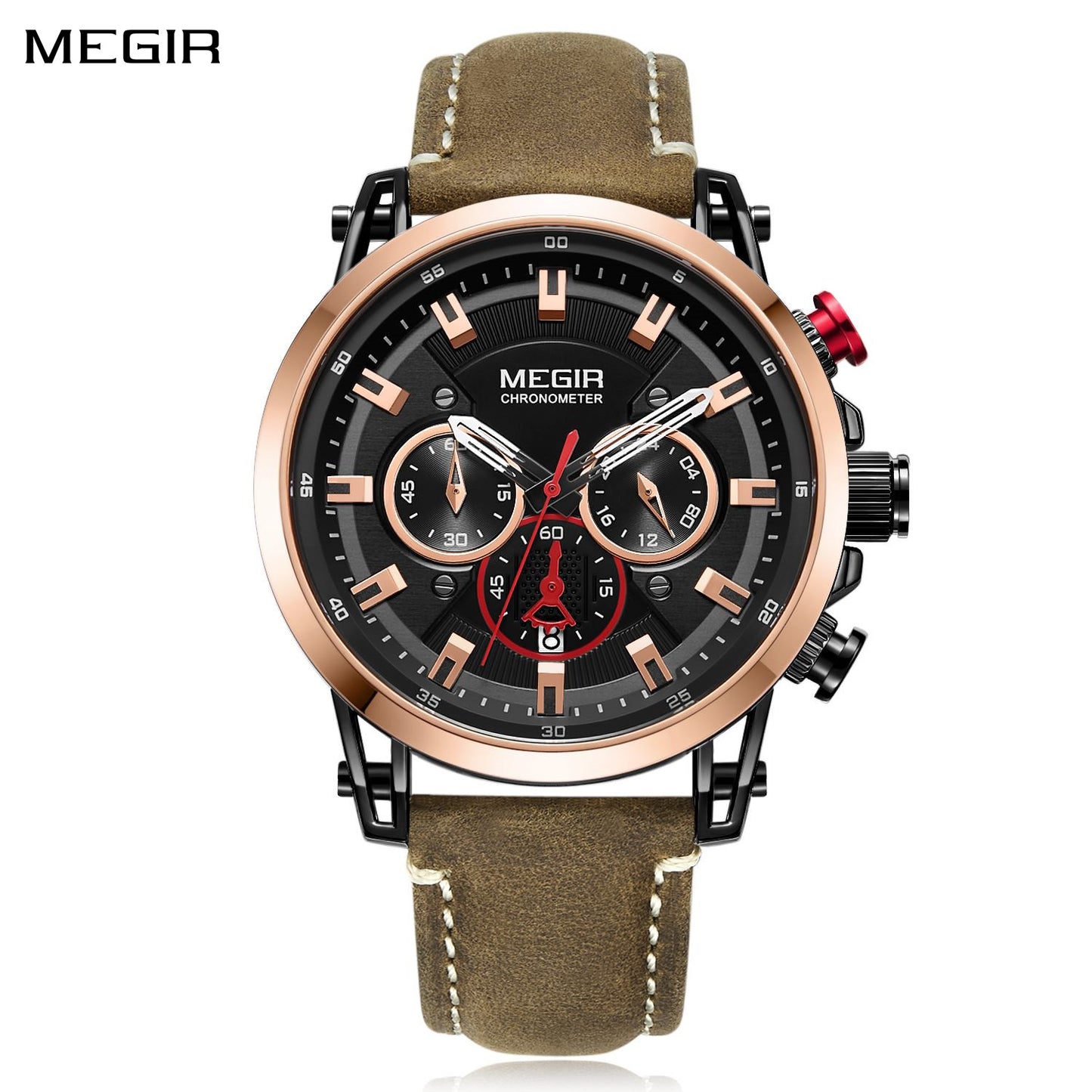 MEGIR Men Sports Watches Top Brand Luxury Leather Quartz Watch Men Clock Waterproof Army Military Wristwatches Relogio Masculino