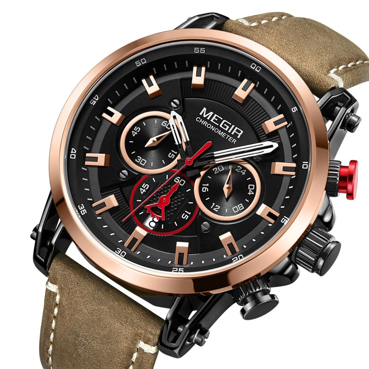 MEGIR Men Sports Watches Top Brand Luxury Leather Quartz Watch Men Clock Waterproof Army Military Wristwatches Relogio Masculino