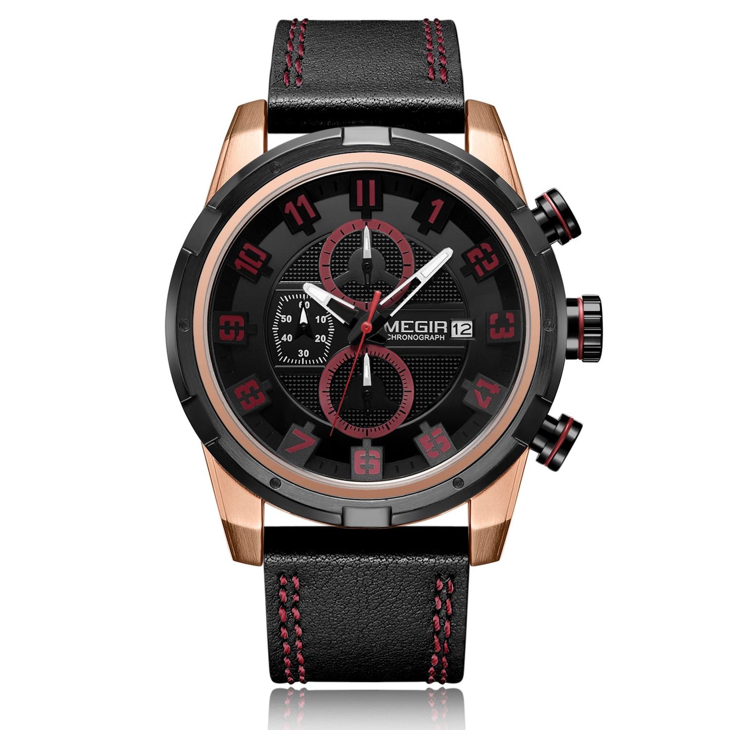 MEGIR Chronograph Sport Watch Men Clock Leather Quartz Men Wrist Watches Time Hour Army Military Wristwatches Relogio Masculino