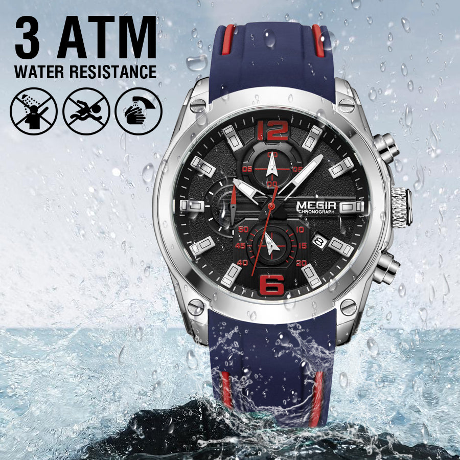 MEGIR Sport Watch Silicone Strap Chronograph Men Quartz Military Watch Waterproof Wrist Watches Relogio Masculino Man Clock