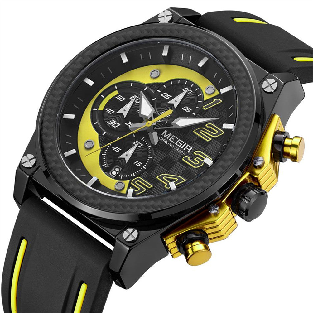 MEGIR Chronograph Sport Watch Men Silicone Military Wrist Watches Waterproof Date Clock Top Brand Quartz Watch Reloj Hombre 2051