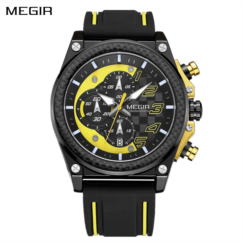 MEGIR Chronograph Sport Watch Men Silicone Military Wrist Watches Waterproof Date Clock Top Brand Quartz Watch Reloj Hombre 2051