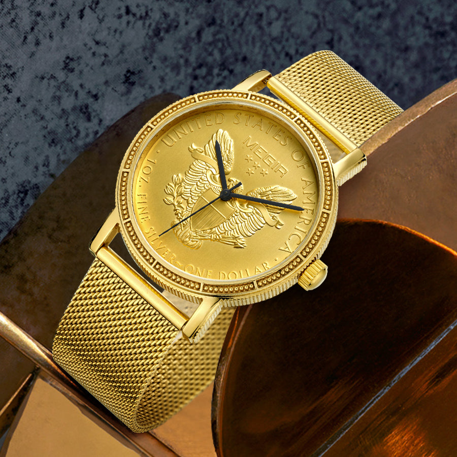 MEGIR Luxury Business Watches for Men Gold Steel Mesh Strap Men Quartz Watches Waterproof Wrist Watch Clock Reloj Hombre 2032