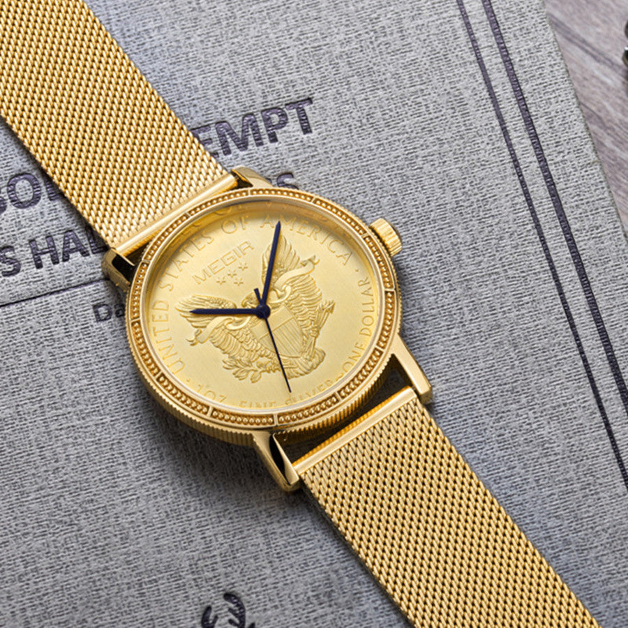 MEGIR Luxury Business Watches for Men Gold Steel Mesh Strap Men Quartz Watches Waterproof Wrist Watch Clock Reloj Hombre 2032