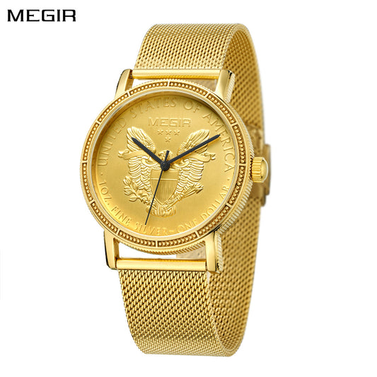 MEGIR Luxury Business Watches for Men Gold Steel Mesh Strap Men Quartz Watches Waterproof Wrist Watch Clock Reloj Hombre 2032