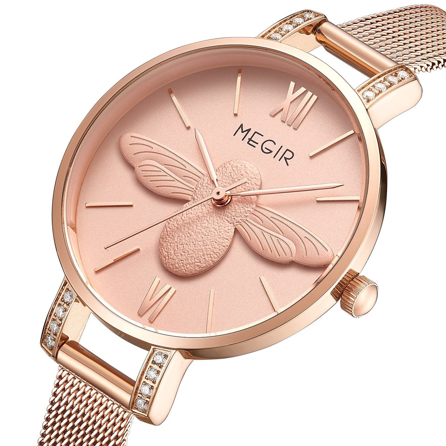 MEGIR Fashion Women Watches Top Brand Luxury Quartz Wristwatch Ladies Rose Gold Mesh Belt Business Casual Watch Reloj Mujer 7009