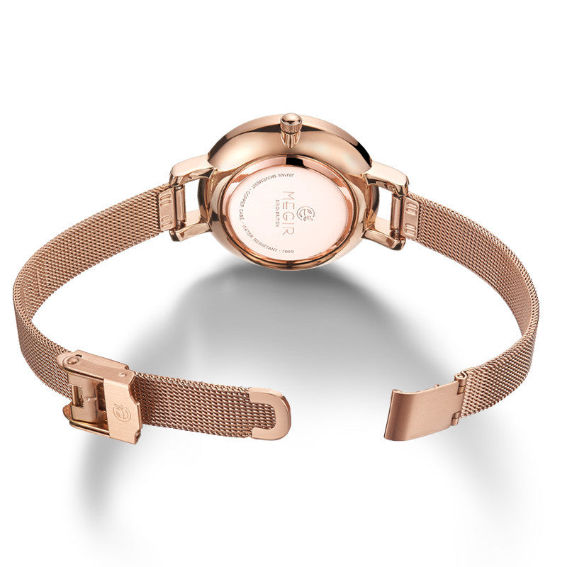 MEGIR Fashion Women Watches Top Brand Luxury Quartz Wristwatch Ladies Rose Gold Mesh Belt Business Casual Watch Reloj Mujer 7009
