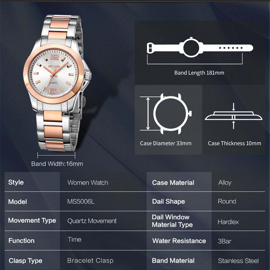 MEGIR Luxury Women Bracelet Watches Top Brand Fashion Ladies Quartz Watch Waterproof Elegant Female Wristwatch Dress Clock 5006L