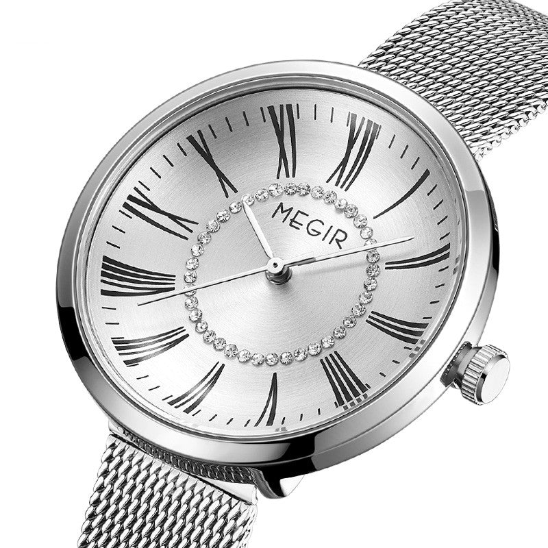 MEGIR Luxury Women Watches Fashion Quartz Watch Ladies Clock Stainless Steel Waterproof Female Watch Relogio Feminino 7014