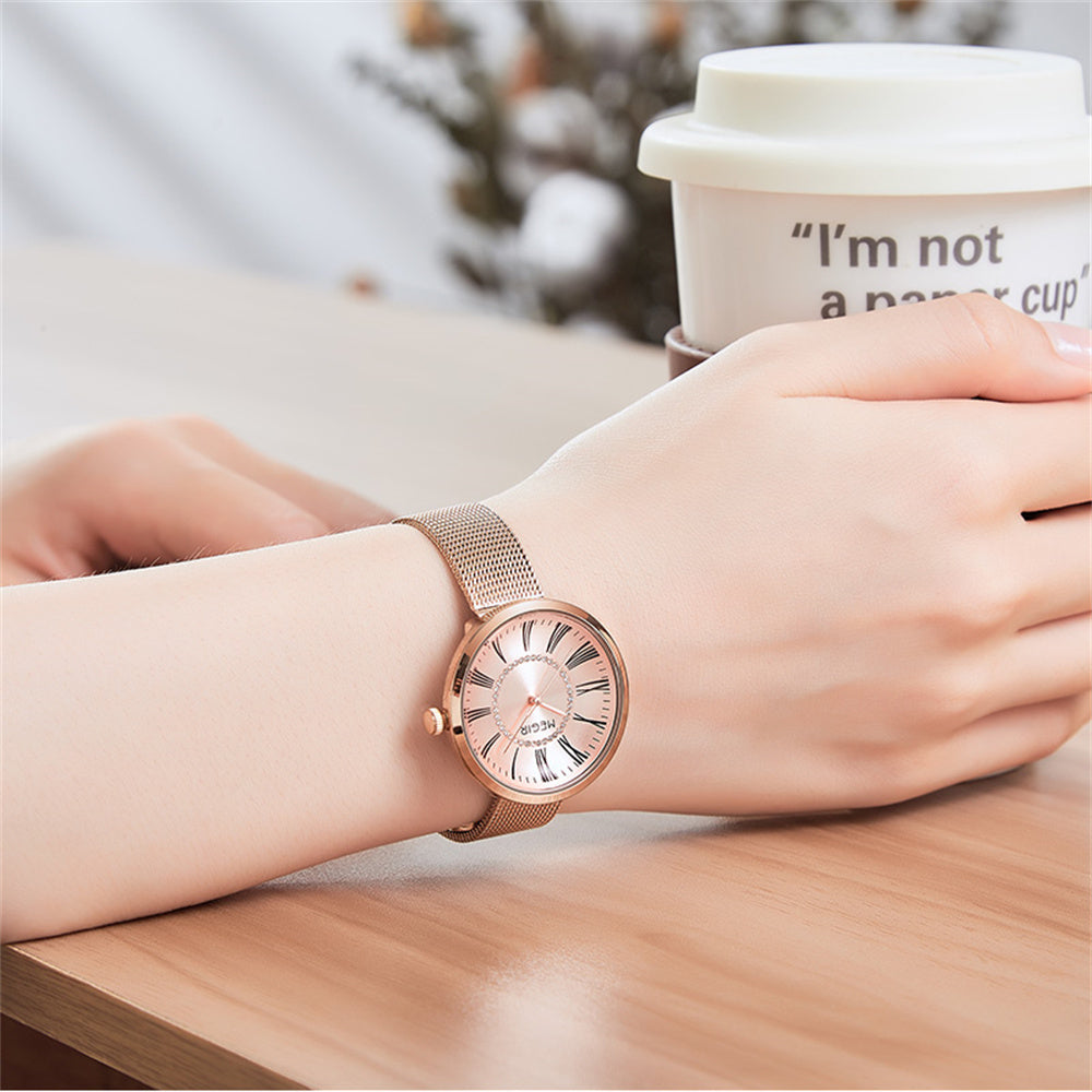 MEGIR Luxury Women Watches Fashion Quartz Watch Ladies Clock Stainless Steel Waterproof Female Watch Relogio Feminino 7014