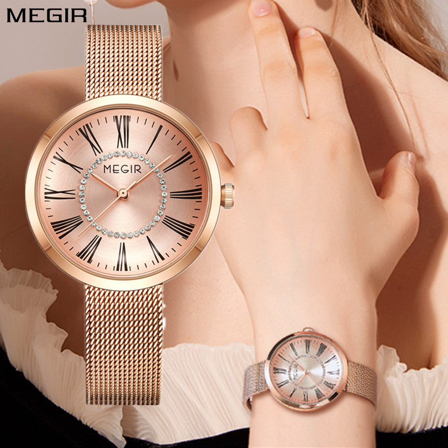 MEGIR Luxury Women Watches Fashion Quartz Watch Ladies Clock Stainless Steel Waterproof Female Watch Relogio Feminino 7014