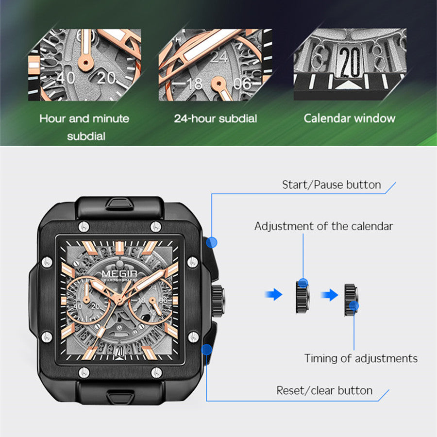 MEGIR Watch for Men Luxury Sport Quartz Wristwatch with Silicone Band Luminous Hands Date Male Chronograph Clock Reloj Hombre
