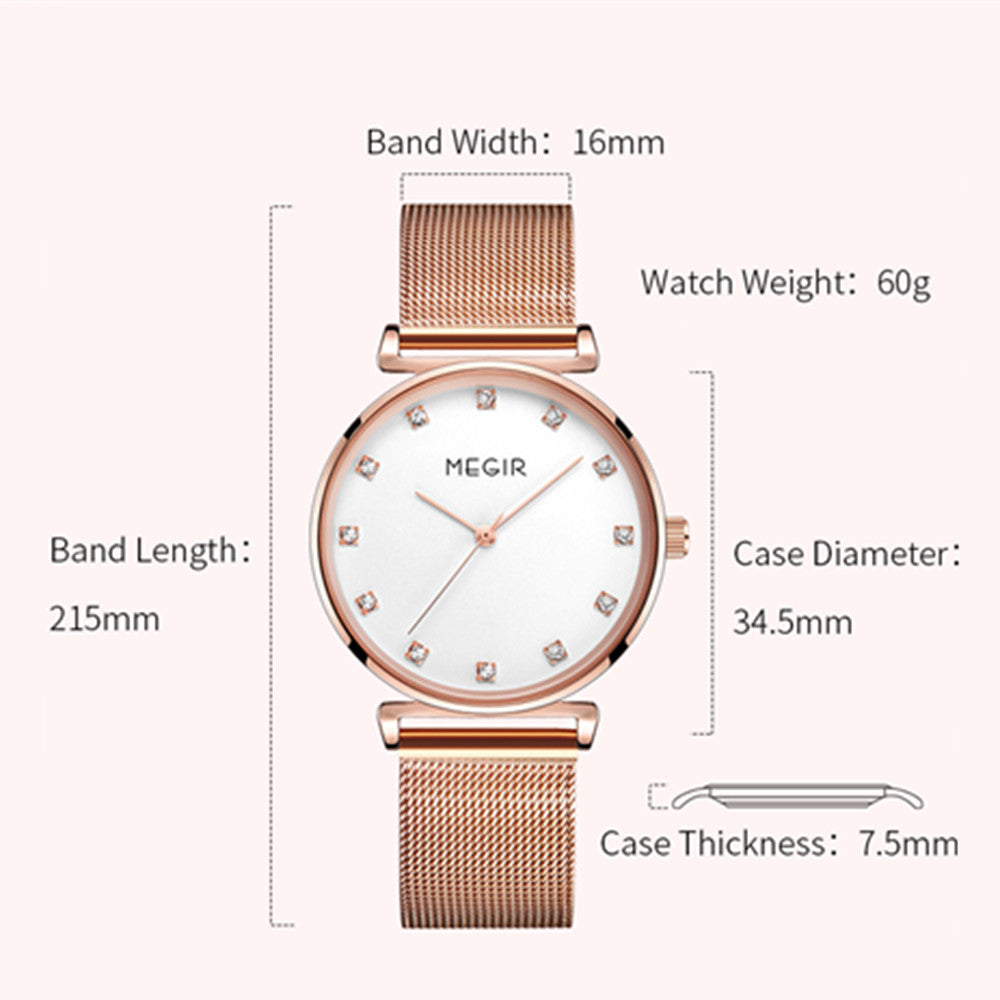 MEGIR Quartz Wristwatches Woman Bracelet Watch Ladies Stainless Steel Mesh Fashion Luxury Waterproof Watches Female Dress Clock