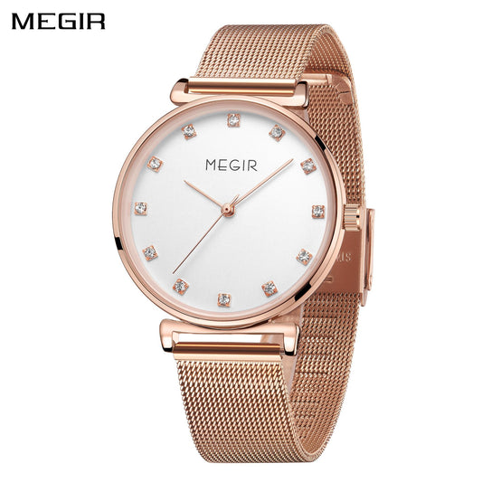 MEGIR Quartz Wristwatches Woman Bracelet Watch Ladies Stainless Steel Mesh Fashion Luxury Waterproof Watches Female Dress Clock