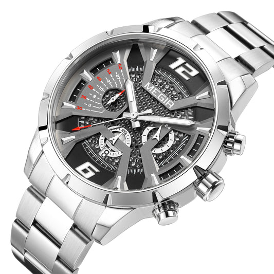 MEGIR Stainless Steel Watch for Men Luxury Business Watch Casual Quartz Date Clock Chronograph Big Dial Wristwatch Reloj Hombre