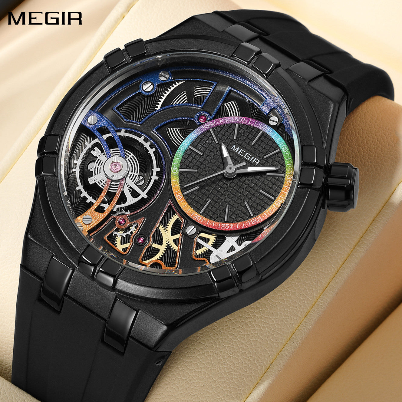 MEGIR Luxury Brand Men Watch Waterproof Quartz Sport Wristwatch Luminous Hands Hollow Casual Silicone Clock Relogio Masculino