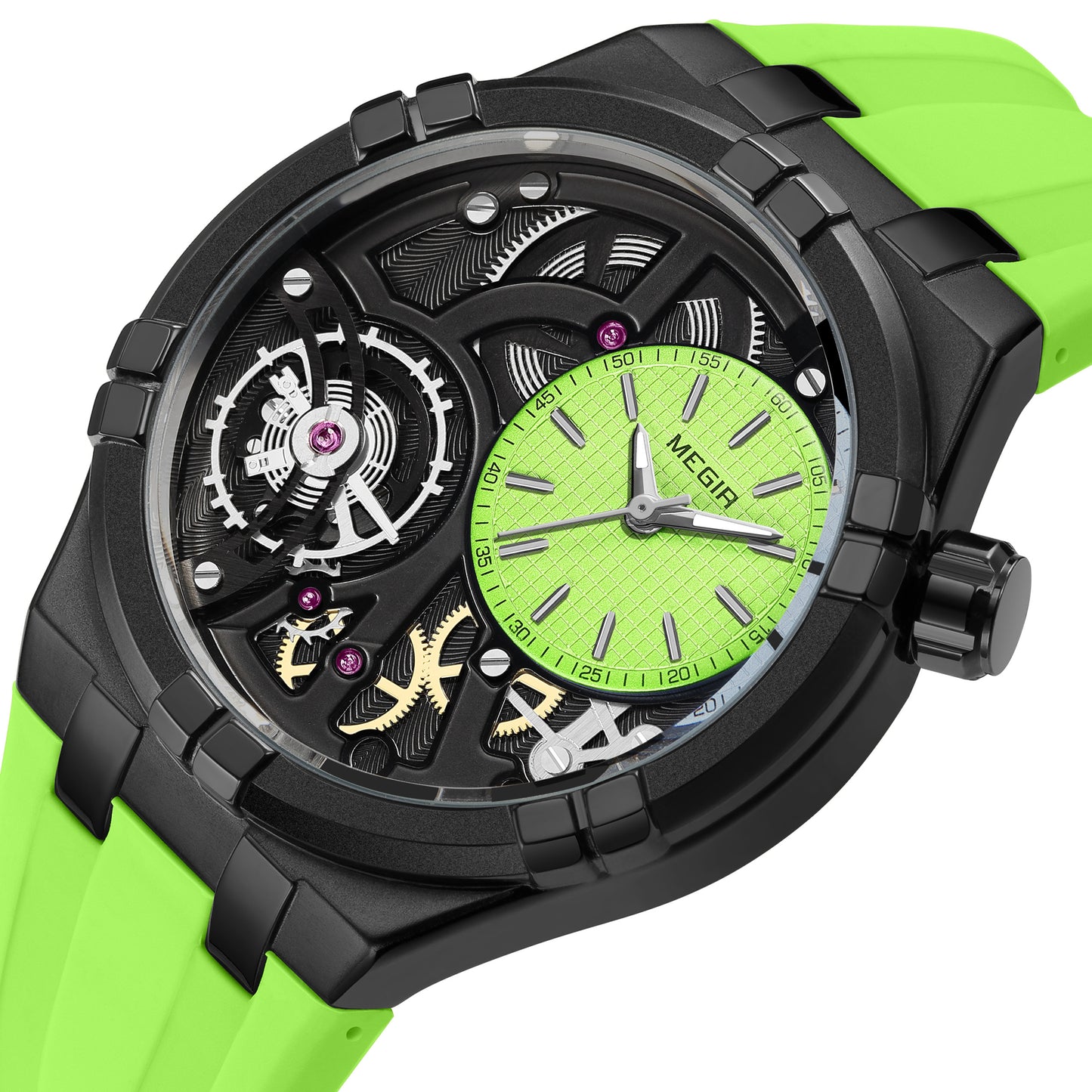 MEGIR Luxury Brand Men Watch Waterproof Quartz Sport Wristwatch Luminous Hands Hollow Casual Silicone Clock Relogio Masculino