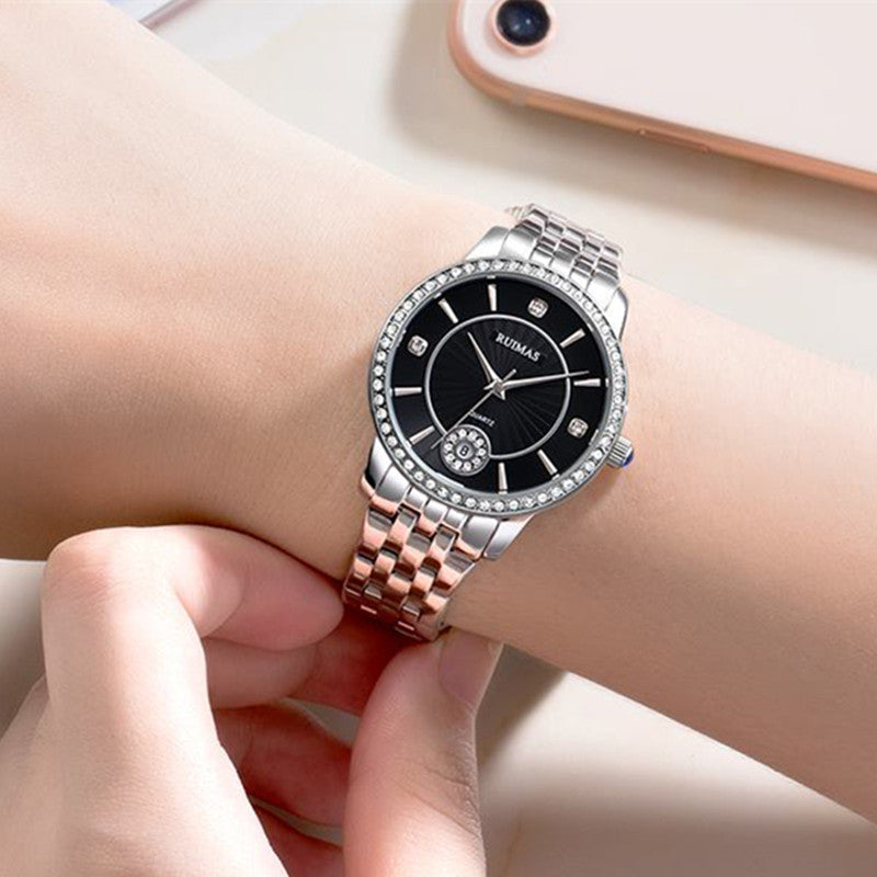 RUIMAS Luxury Women's Wrist Watch Top Brand Fashion Diamond Ladies Quartz Watches Stainless Steel Female Clock Reloj Mujer 556