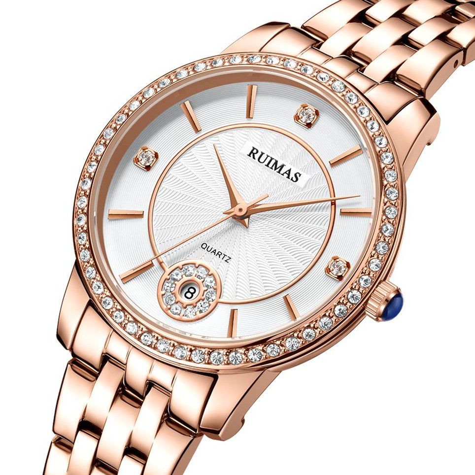 RUIMAS Luxury Women's Wrist Watch Top Brand Fashion Diamond Ladies Quartz Watches Stainless Steel Female Clock Reloj Mujer 556