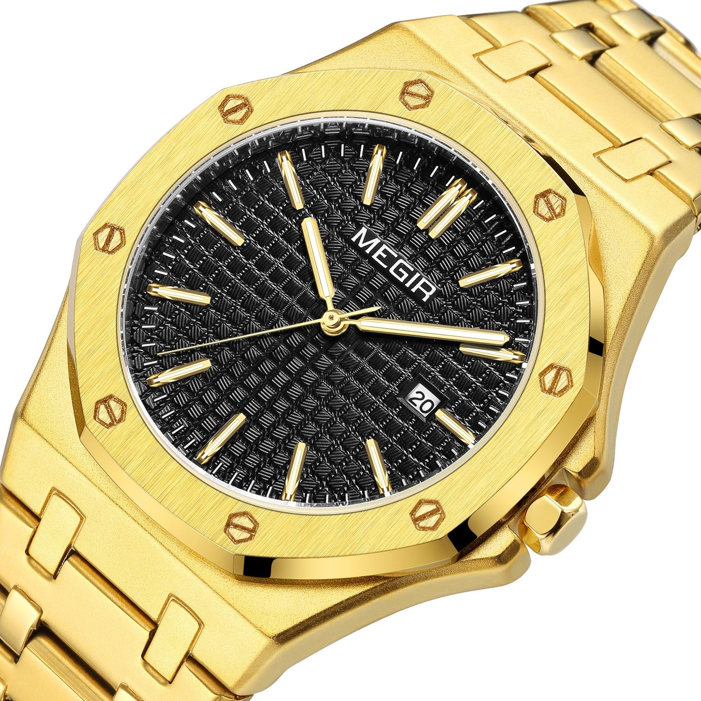 MEGIR Stainless Steel Bracelet Watch for Men Luxury Business Calendar Watches Waterproof Quartz Wristwatch Men Gift Clock 1085