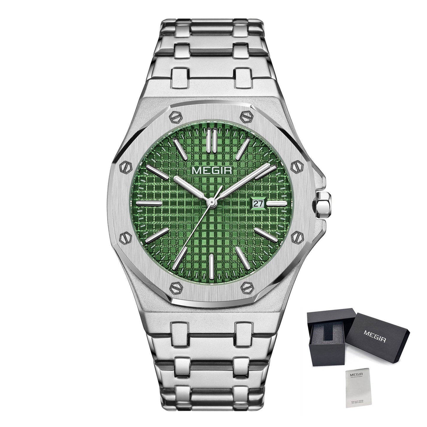 MEGIR Stainless Steel Bracelet Watch for Men Luxury Business Calendar Watches Waterproof Quartz Wristwatch Men Gift Clock 1085